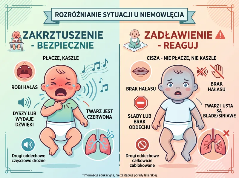 Różnice pomiędzy zakrztuszeniem a zadławieniam - infografika | blog helloskarbie.pl