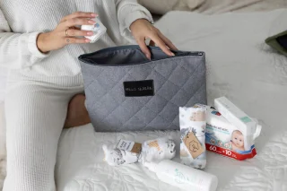 Kosmetyczka do szpitala szara dla mam dziecka poród wyprawka