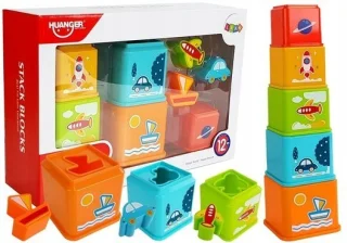 Piramidka Kubeczki Kwadrat z Obrazkami Pojazdów Sorter dla Niemowlaka