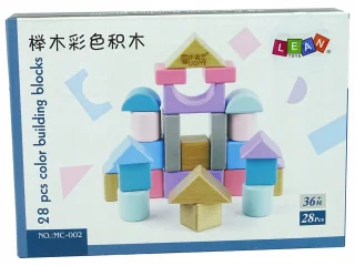 Drewniane Klocki Pastelowe Kolory 28 Elementów Zamek Budowle