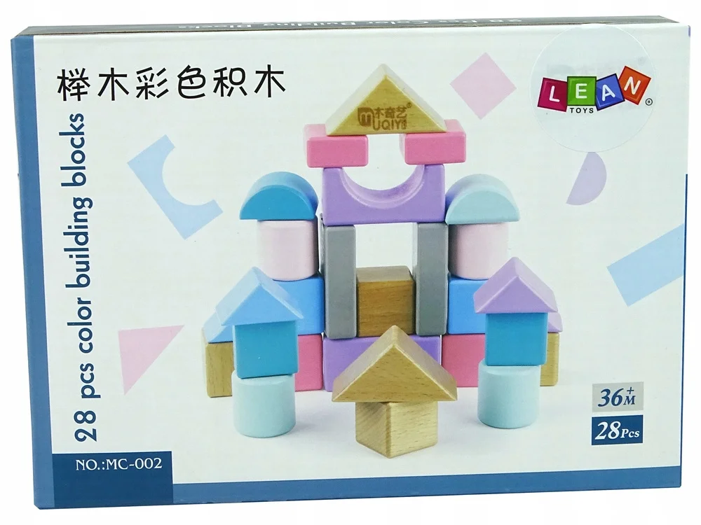 Drewniane Klocki Pastelowe Kolory 28 Elementów Zamek Budowle