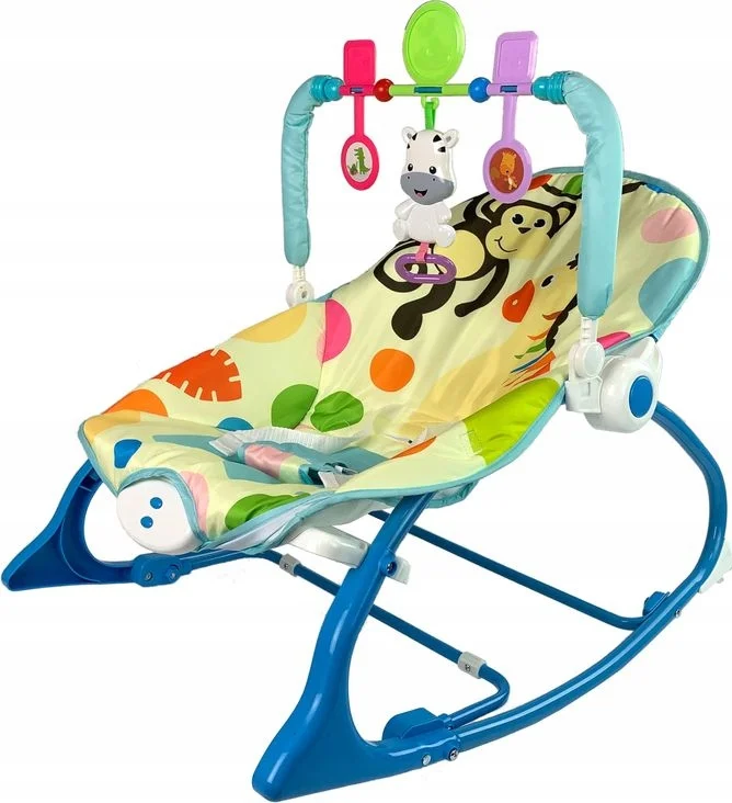 Kołyska Bujaczek Fotelik Krzesełko 2w1 Niebieski Zebra Dźwięki Wibracja