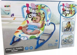 Kołyska Bujaczek Fotelik Krzesełko 2w1 Niebieski Zebra Dźwięki Wibracja