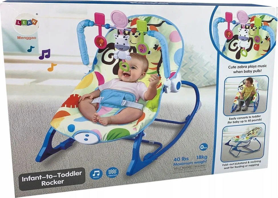 Kołyska Bujaczek Fotelik Krzesełko 2w1 Niebieski Zebra Dźwięki Wibracja