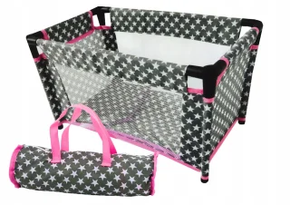 Łóżeczko w Gwiazdki dla Lalek Alice Szaro Różowe