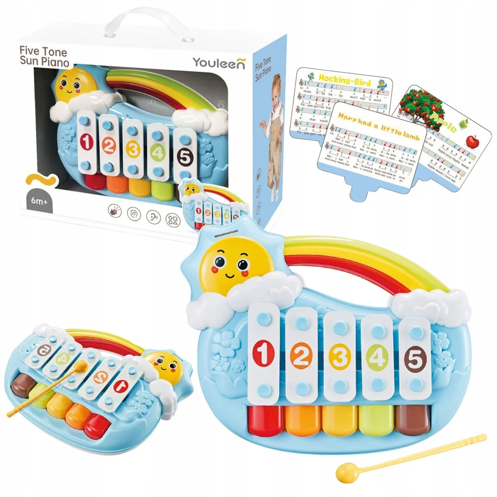 Pianinko Pięciotonowe Edukacyjne Dla Malucha Słoneczko Niebieskie