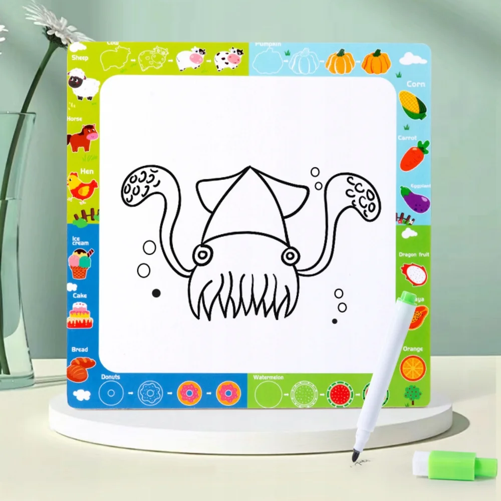 Układanka Tablica 2w1 Drewniana Edukacyjna Owoce Pisak