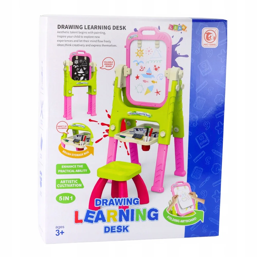 Tablica Edukacyjna 5w1 Z Krzesełkiem Wielofunkcyjna Akcesoria Różowa