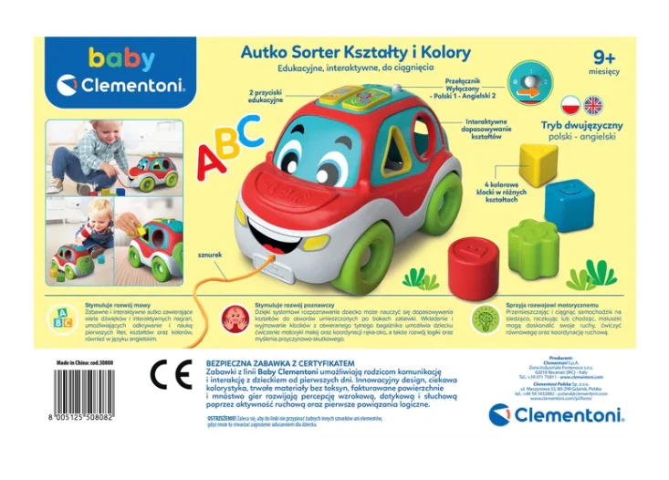 Interaktywne Autko Sorter Kształty i Kolory Język Polski i Angielski Clementoni 50808