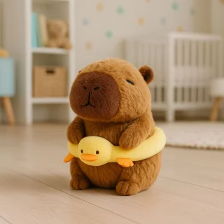 Pluszowa Kapibara Żółte Koło Ratunkowe Z Kaczką Brązowa 20cm