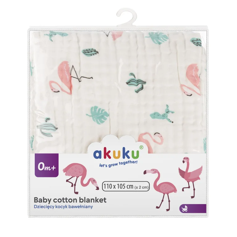 AKUKU A0686 Kocyk / otulacz / ręcznik muślinowy 110x105 cm Flamingi