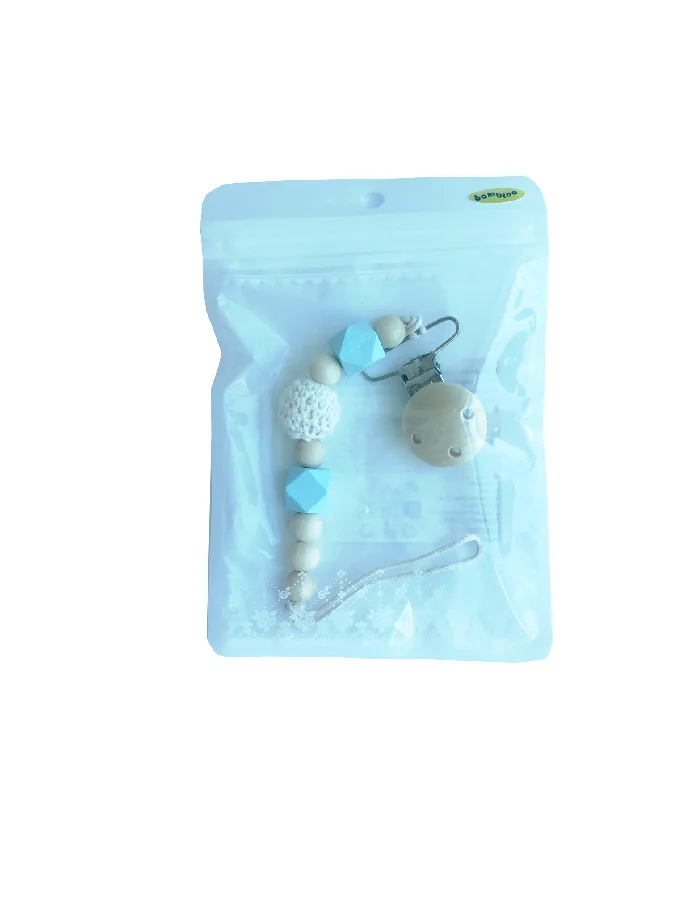 TOPGAL 010060 Klips do smoczka koralik drewno niebieski